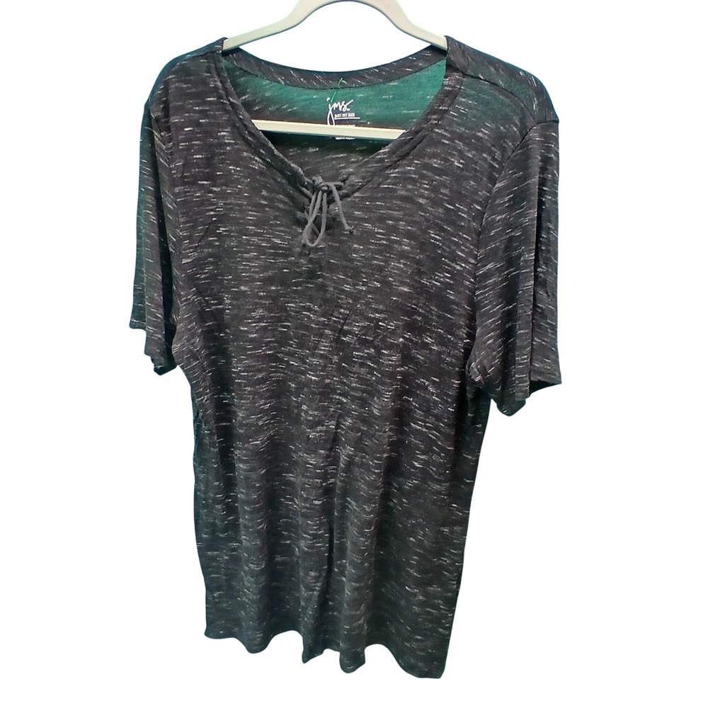 Just My Size Tie Front Top 2X Charcoal Space Dye V-Neck Boho Casual Relaxed Fit